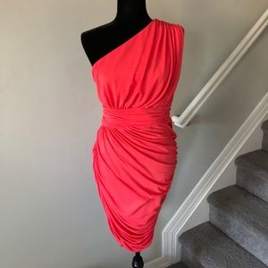 One shoulder ruched dress with hidden side zipper